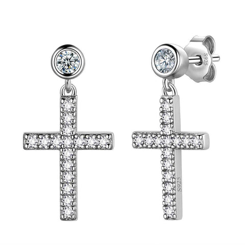 Classic Small Cross Drop Earrings Sterling Silver - Earrings - Aurora Tears Jewelry