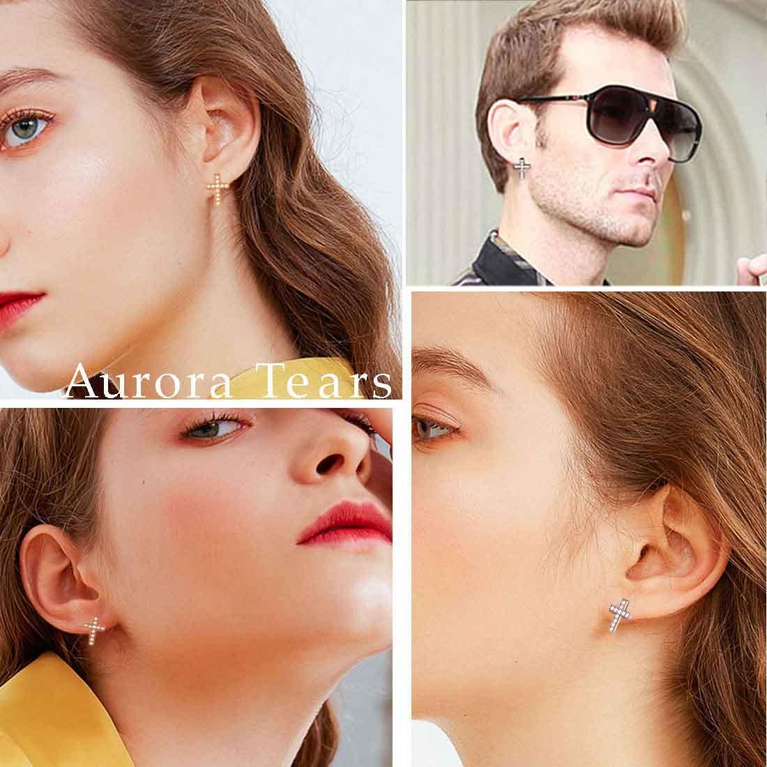 Classic Small Cross Stud Earrings Sterling Silver-Aurora Tears Jewelry