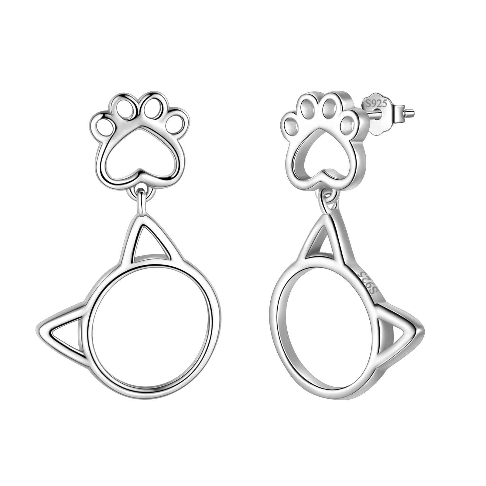 Cute Animal Cat Face Paw Earrings 925 Sterling Silver - Earrings - Aurora Tears