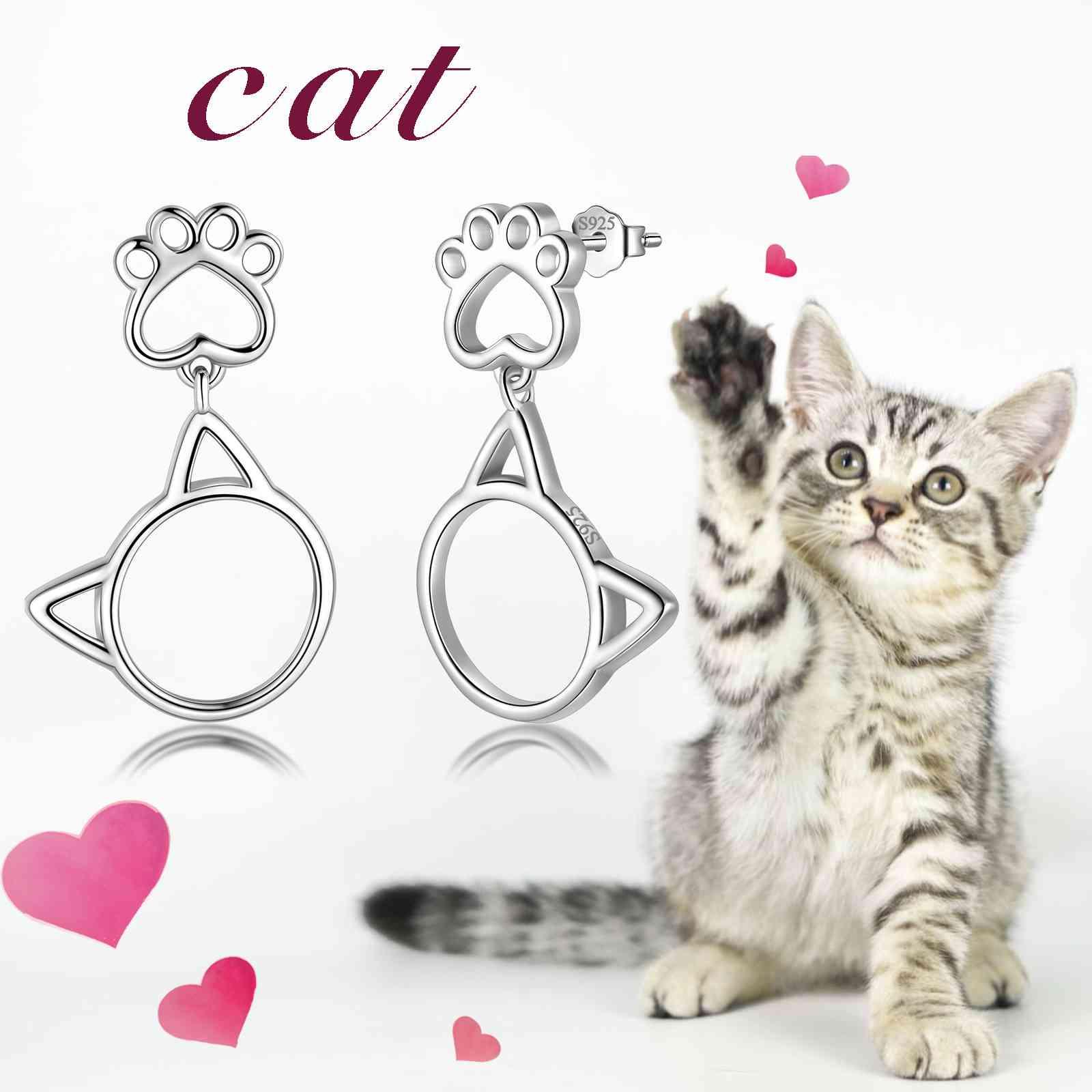 Cute Animal Cat Face Paw Earrings 925 Sterling Silver - Earrings - Aurora Tears