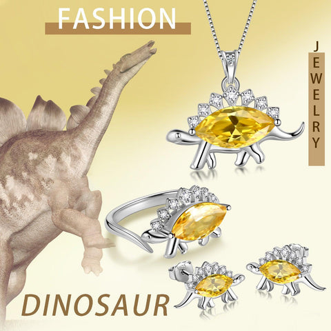 Stegosaurus Dinosaur Jewelry Set Earrings Necklace Ring - Jewelry Set - Aurora Tears