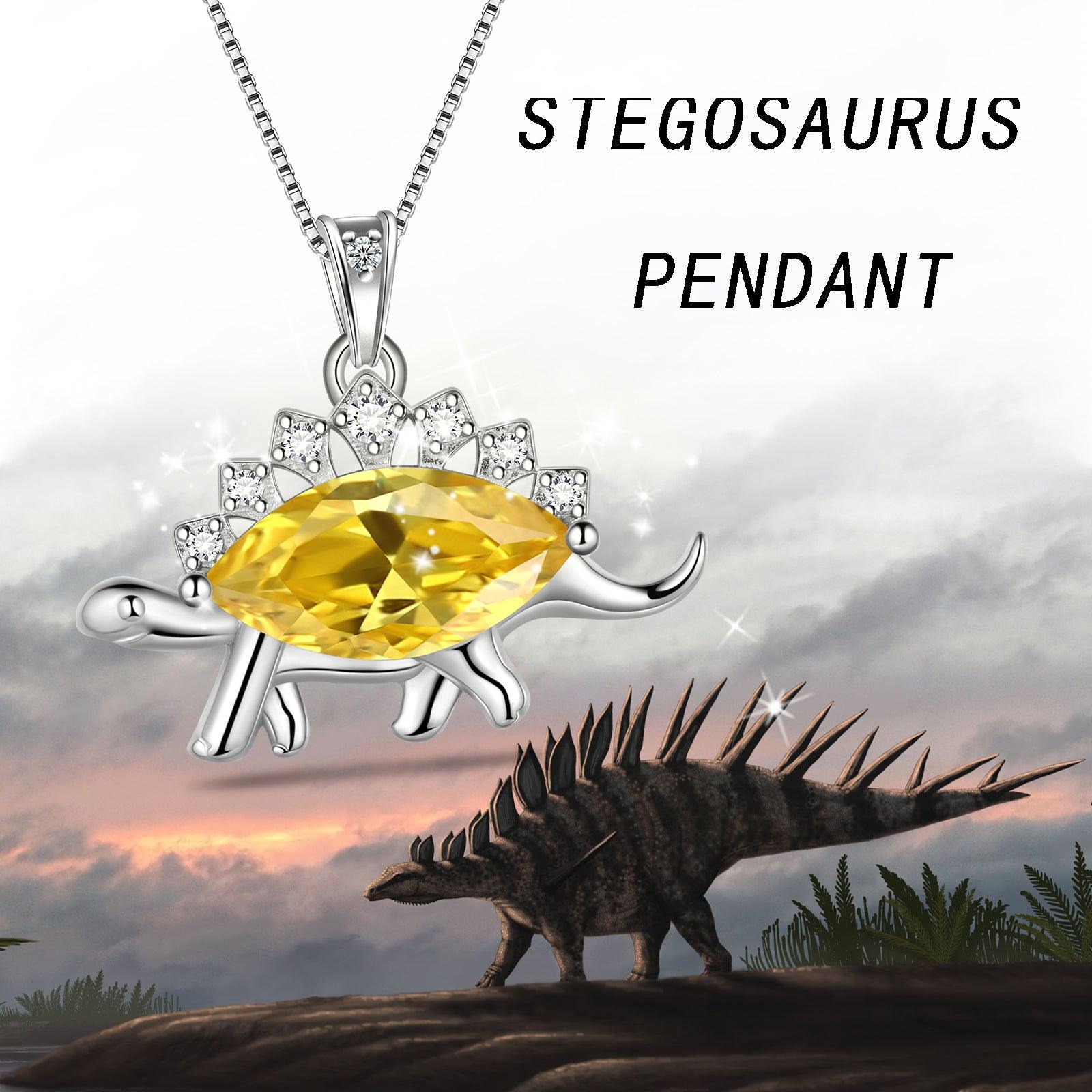 Stegosaurus Dinosaur Necklace November Citrine Birthstone - Necklaces - Aurora Tears