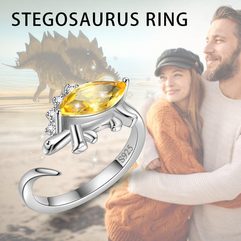 Stegosaurus Dinosaur Ring November Citrine Birthstone - Rings - Aurora Tears