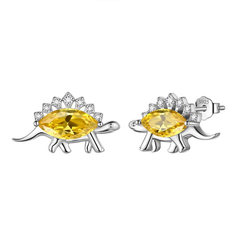 Stegosaurus Dinosaur Earrings November Citrine Birthstone - Earrings - Aurora Tears