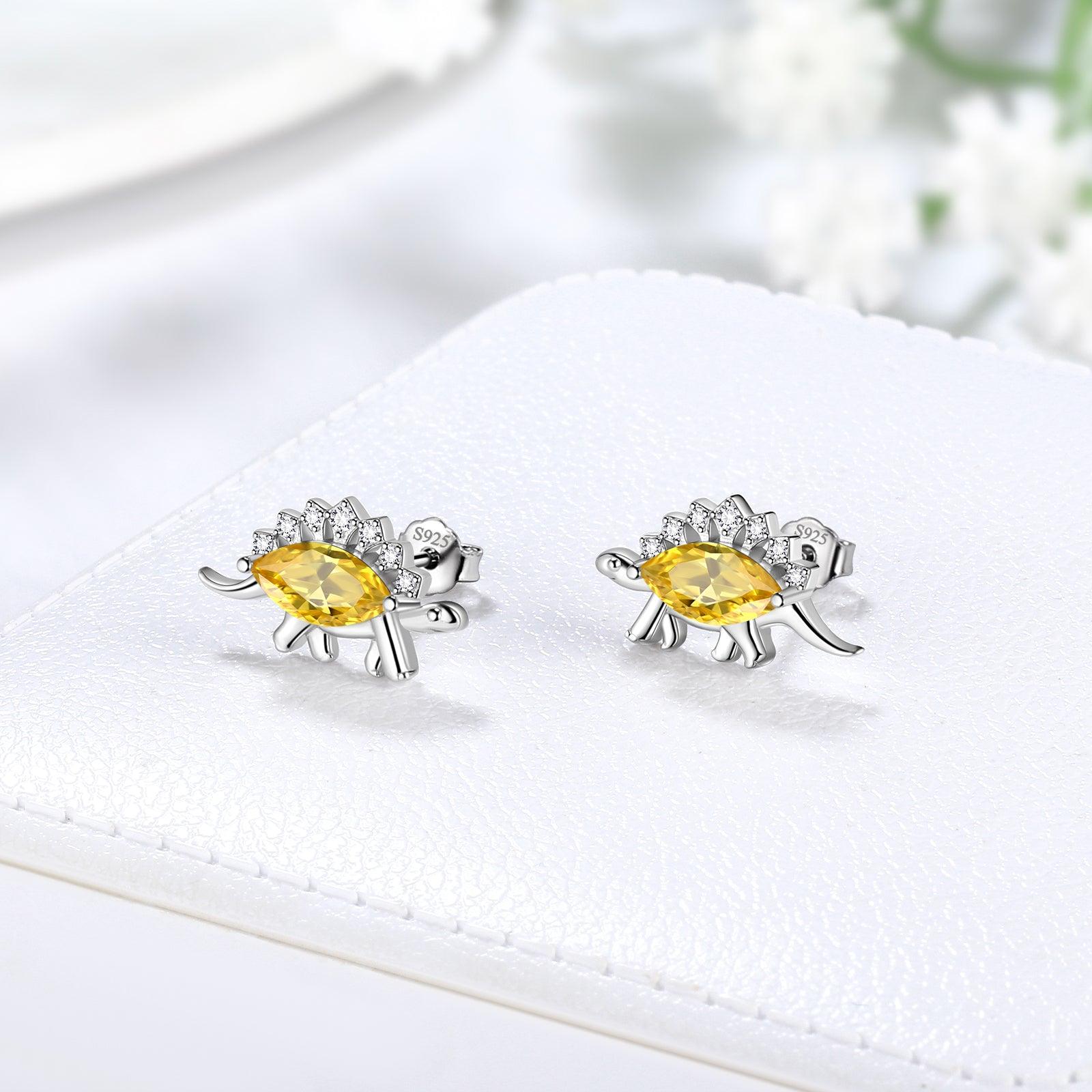 Stegosaurus Dinosaur Earrings November Citrine Birthstone - Earrings - Aurora Tears