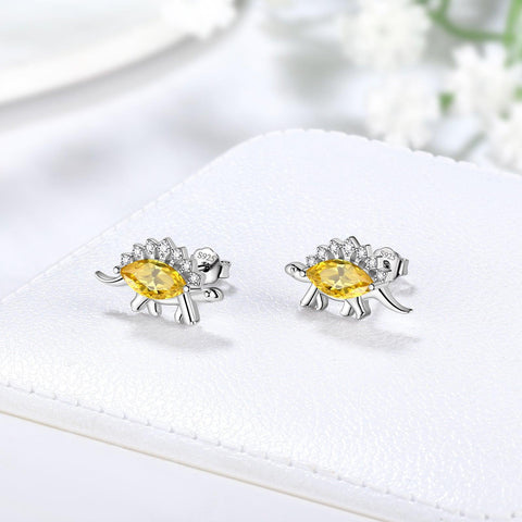 Stegosaurus Dinosaur Earrings November Citrine Birthstone - Earrings - Aurora Tears