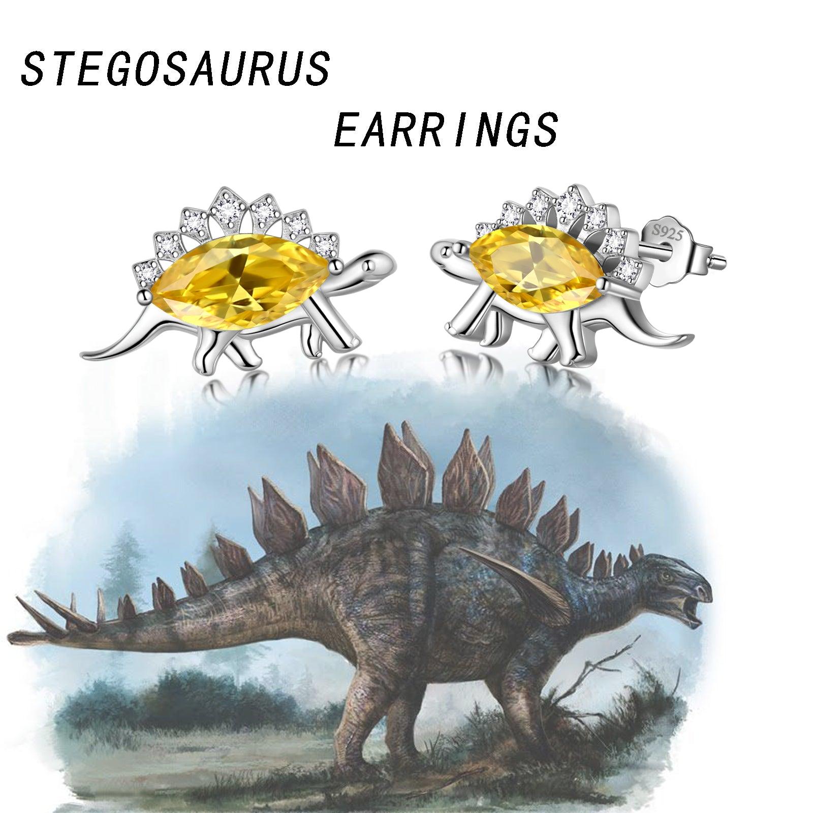 Stegosaurus Dinosaur Earrings November Citrine Birthstone - Earrings - Aurora Tears