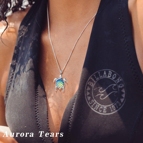 Turtle Pendant Charm Necklace Gradient Colorful Blue - Necklaces - Aurora Tears