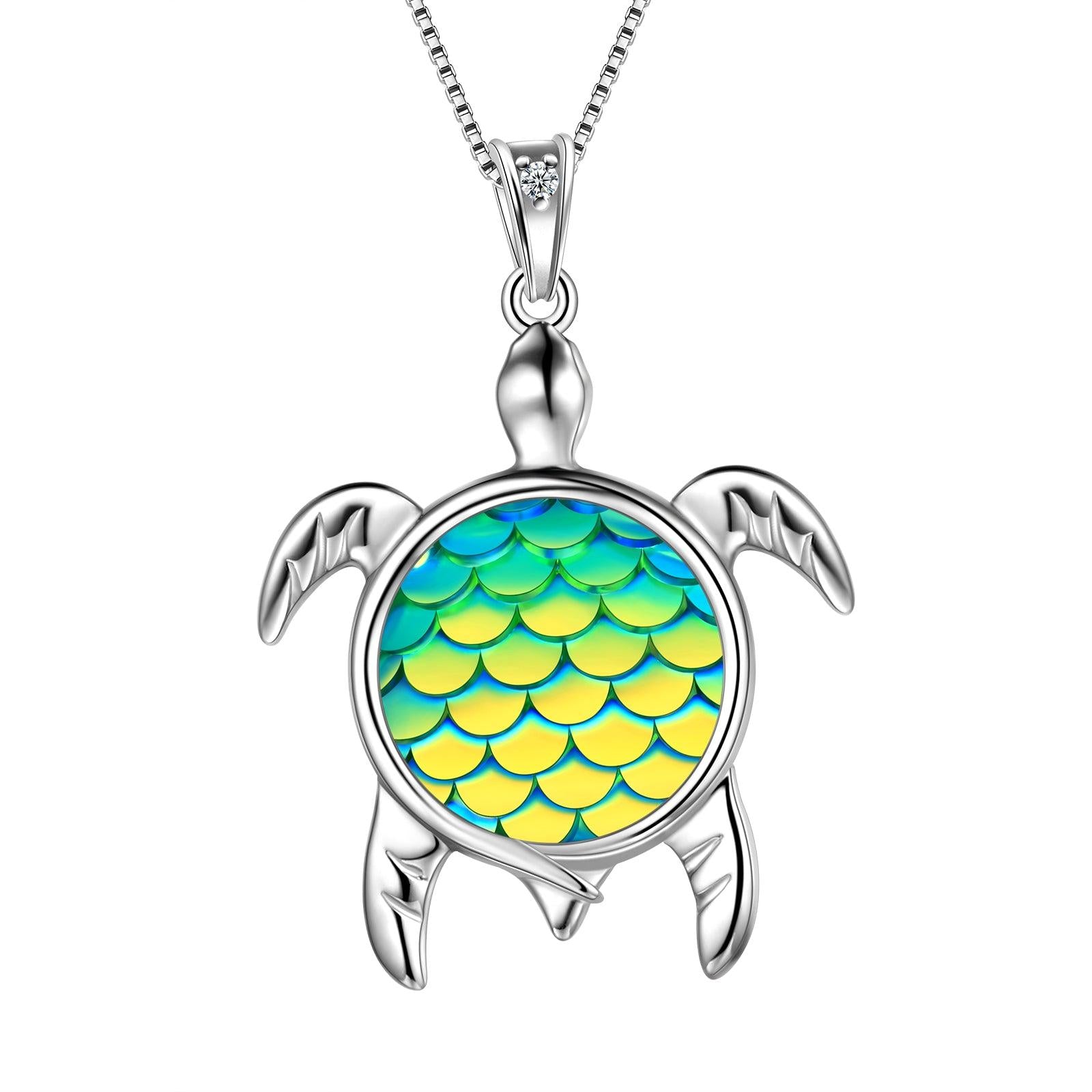 Turtle Pendant Charm Necklace Gradient Colorful Green - Necklaces - Aurora Tears