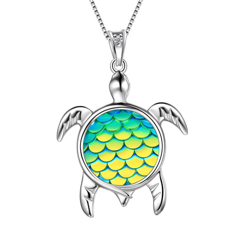 Turtle Pendant Charm Necklace Gradient Colorful Green - Necklaces - Aurora Tears