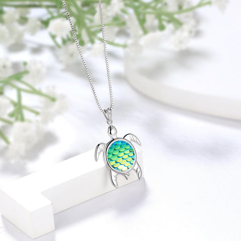 Turtle Pendant Charm Necklace Gradient Colorful Green - Necklaces - Aurora Tears