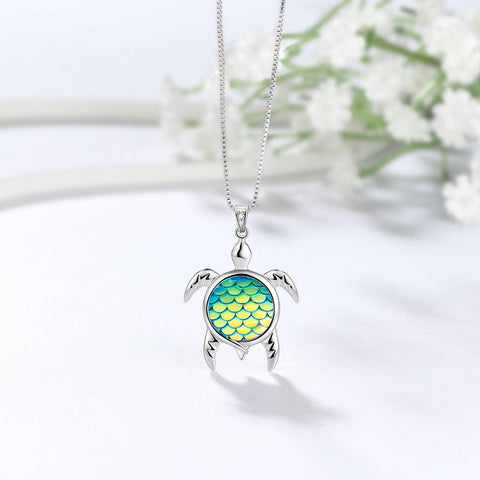 Turtle Pendant Charm Necklace Gradient Colorful Green - Necklaces - Aurora Tears