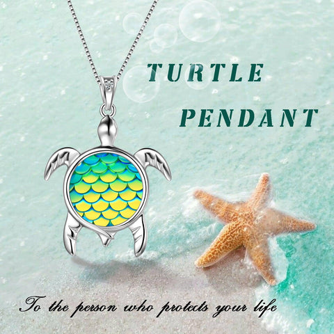 Turtle Pendant Charm Necklace Gradient Colorful Green - Necklaces - Aurora Tears