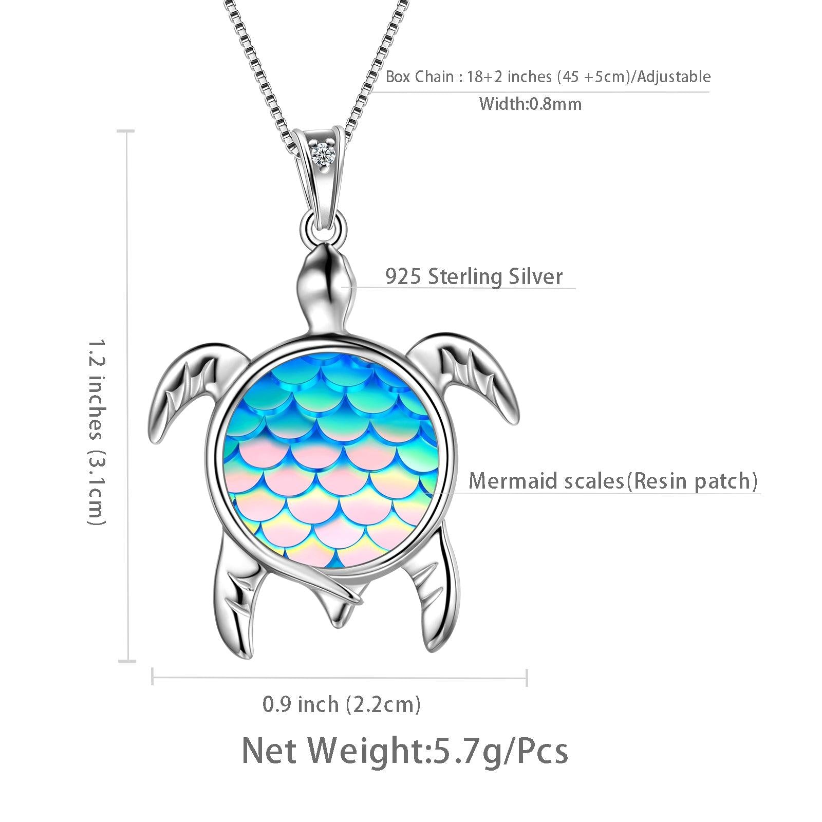 Turtle Pendant Charm Necklace Gradient Colorful Light Blue - Necklaces - Aurora Tears