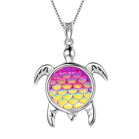 Turtle Pendant Charm Necklace Gradient Colorful Pink - Necklaces - Aurora Tears
