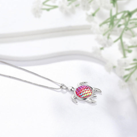 Turtle Pendant Charm Necklace Gradient Colorful Pink - Necklaces - Aurora Tears