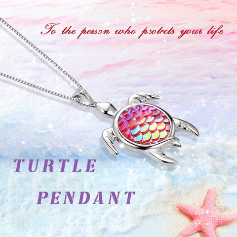 Turtle Pendant Charm Necklace Gradient Colorful Pink - Necklaces - Aurora Tears