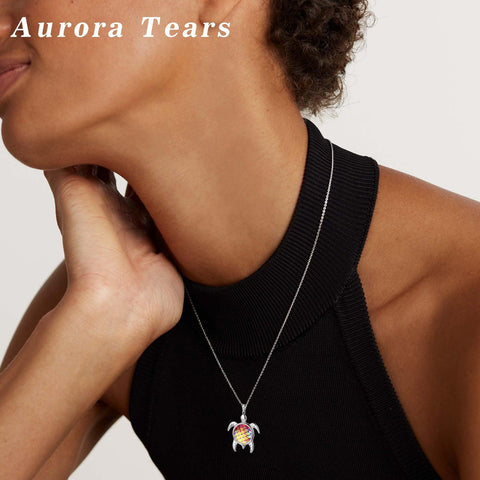 Turtle Pendant Charm Necklace Gradient Colorful Purple - Necklaces - Aurora Tears