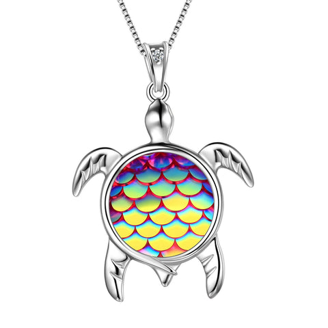 Turtle Pendant Charm Necklace Gradient Colorful Purple - Necklaces - Aurora Tears