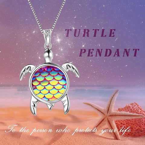 Turtle Necklace Charm Pendant Gradient Colorful Purple Aurora Tears
