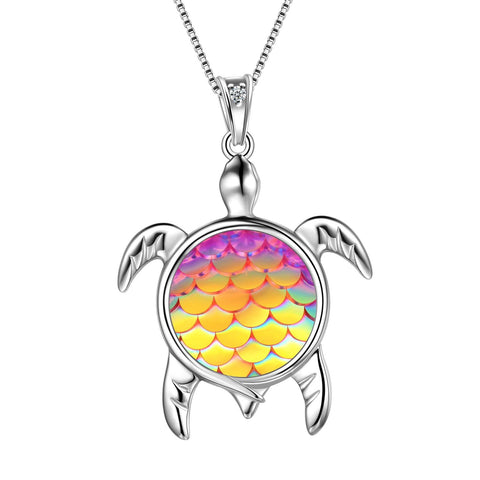 Turtle Pendant Charm Necklace Gradient Colorful Yellow - Necklaces - Aurora Tears