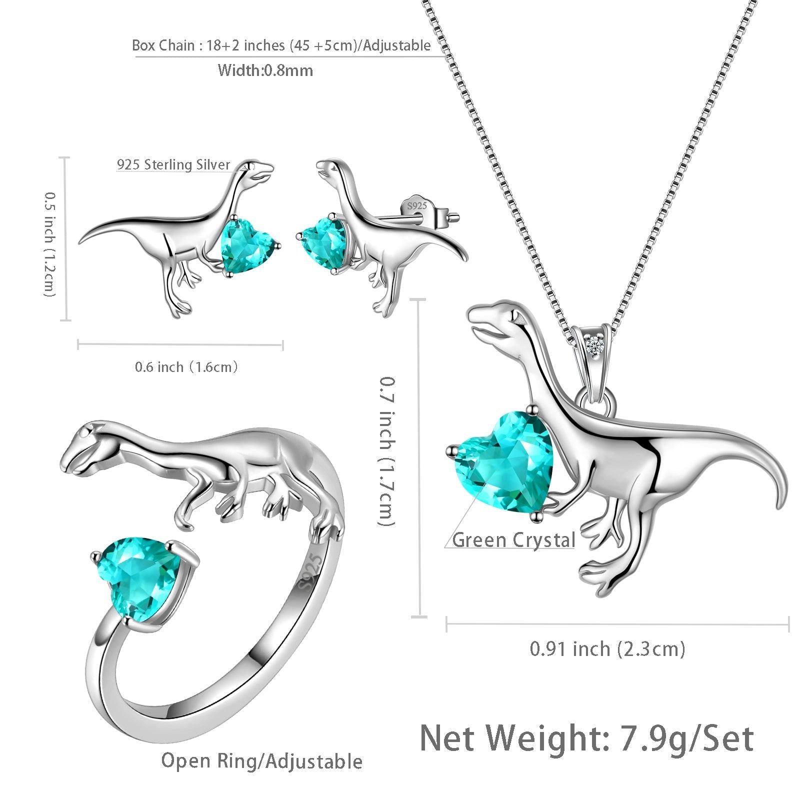 Velociraptor Dinosaur Charm Jewelry Set Earrings Necklace Ring - Jewelry Set - Aurora Tears