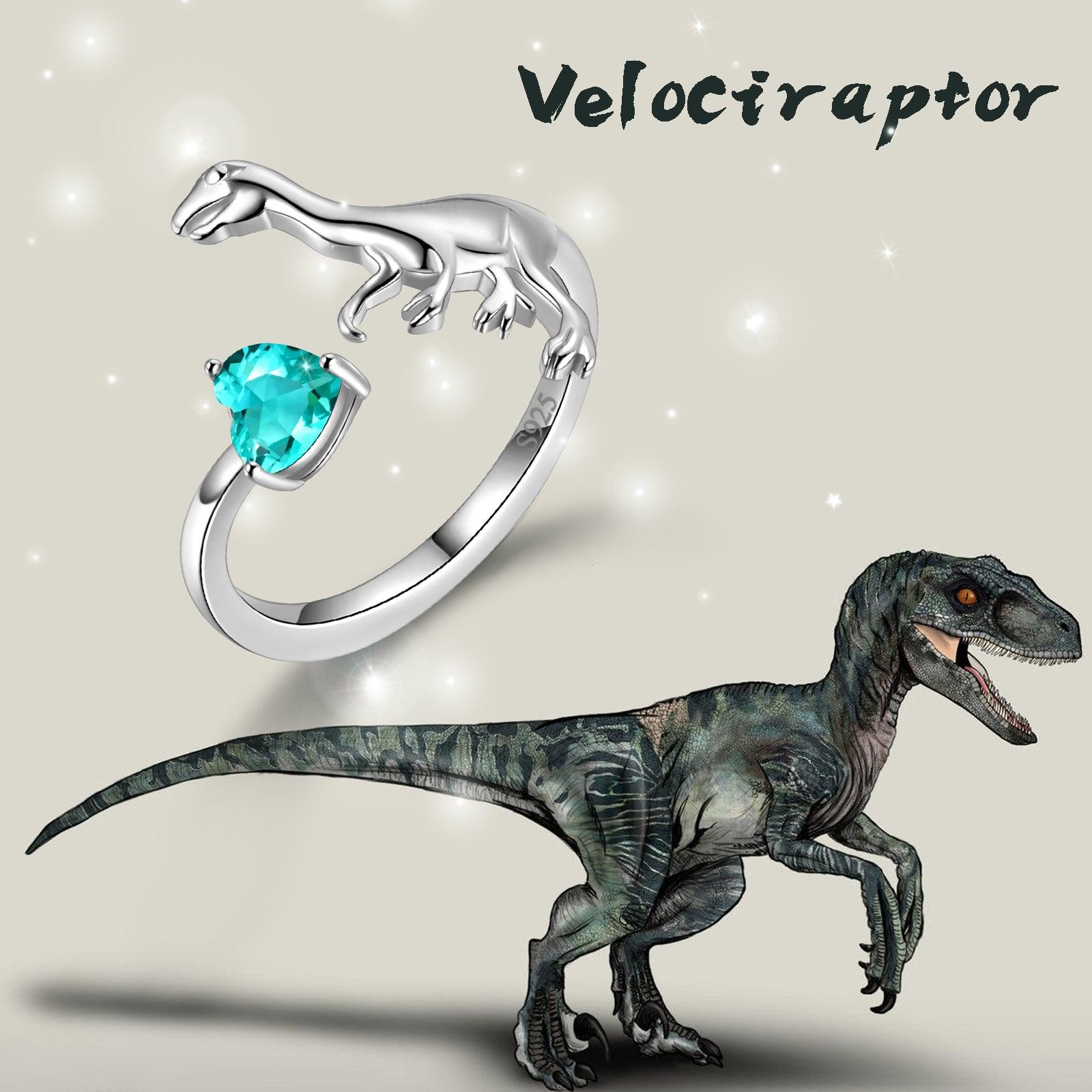 Velociraptor Dinosaur Charm Ring Open Sterling Silver - Rings - Aurora Tears