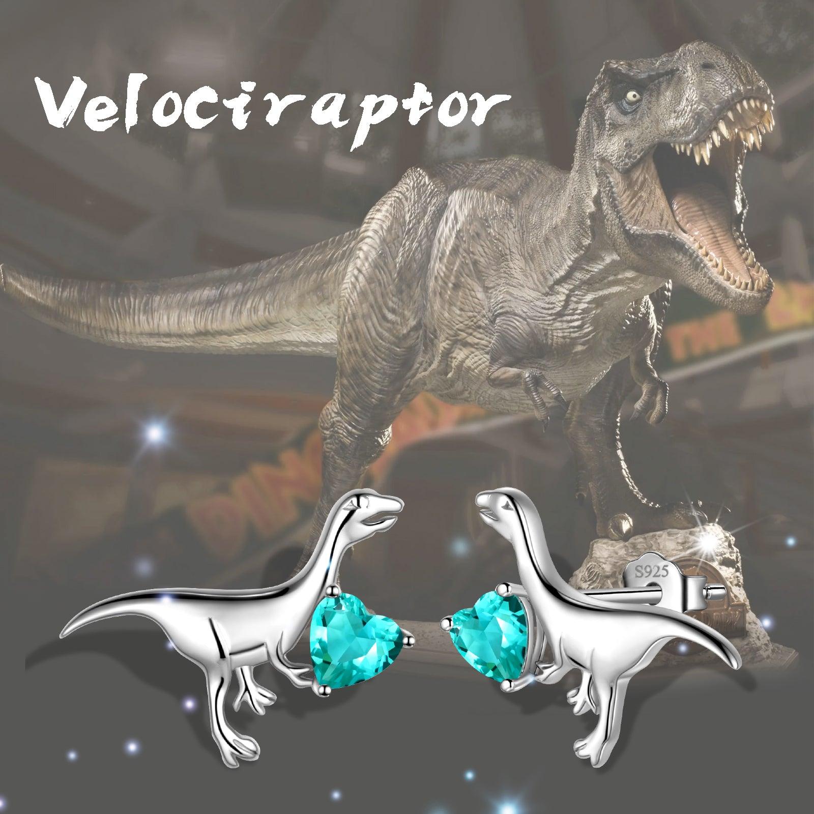 Velociraptor Dinosaur Charm Earrings Stud Sterling Silver - Earrings - Aurora Tears