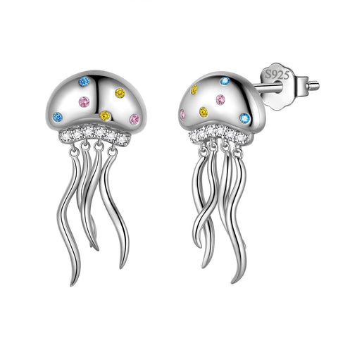 Cute Jellyfish Drop Dangle Earrings 925 Sterling Silver - Earrings - Aurora Tears