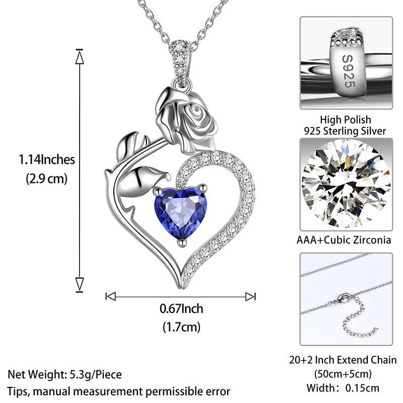 December Tanzanite Heart Birthstone 3D Flower Rose Necklace Pendant - Necklaces - Aurora Tears