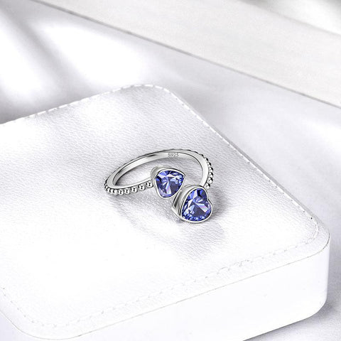 Birthstone December Tanzanite Love Hearts Ring Adjustable - Rings - Aurora Tears