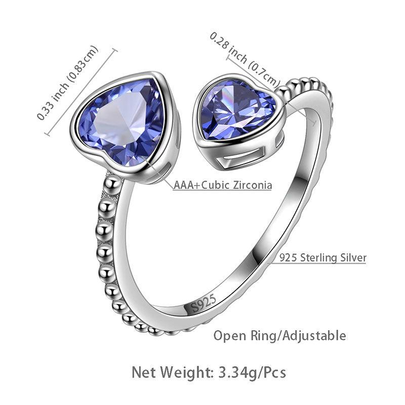 Birthstone December Tanzanite Love Hearts Ring Adjustable - Rings - Aurora Tears