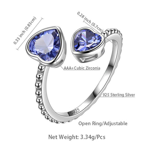 Birthstone December Tanzanite Love Hearts Ring Adjustable - Rings - Aurora Tears