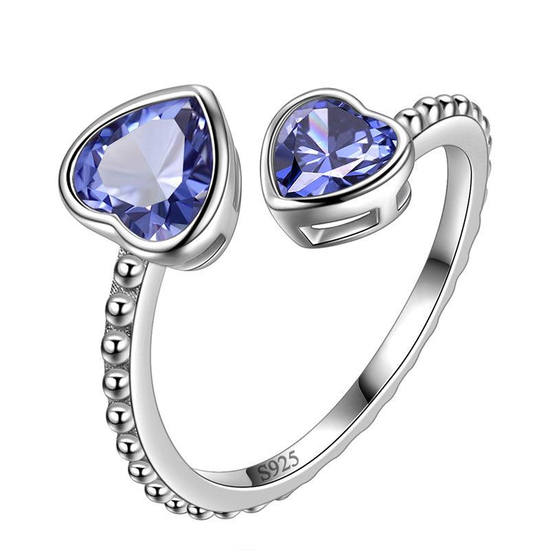 Birthstone December Tanzanite Love Hearts Ring Adjustable - Rings - Aurora Tears