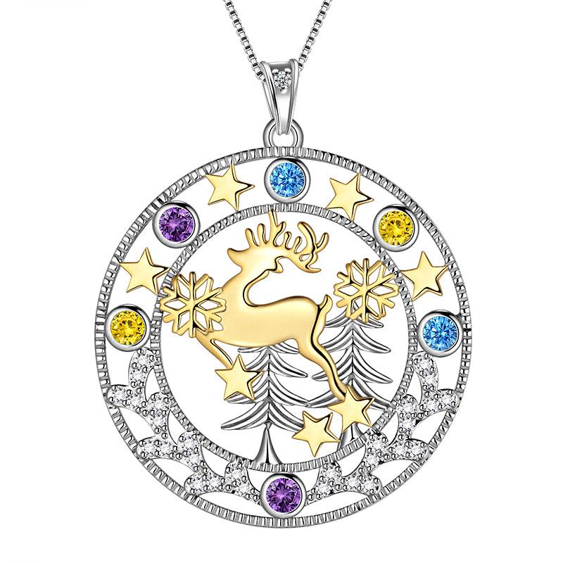 Deer Christmas Tree Necklaces Pendant Sterling Silver - Necklaces - Aurora Tears