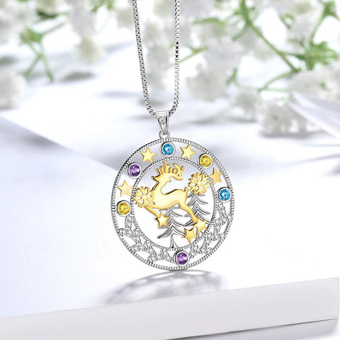 Deer Christmas Tree Necklaces Pendant Sterling Silver - Necklaces - Aurora Tears