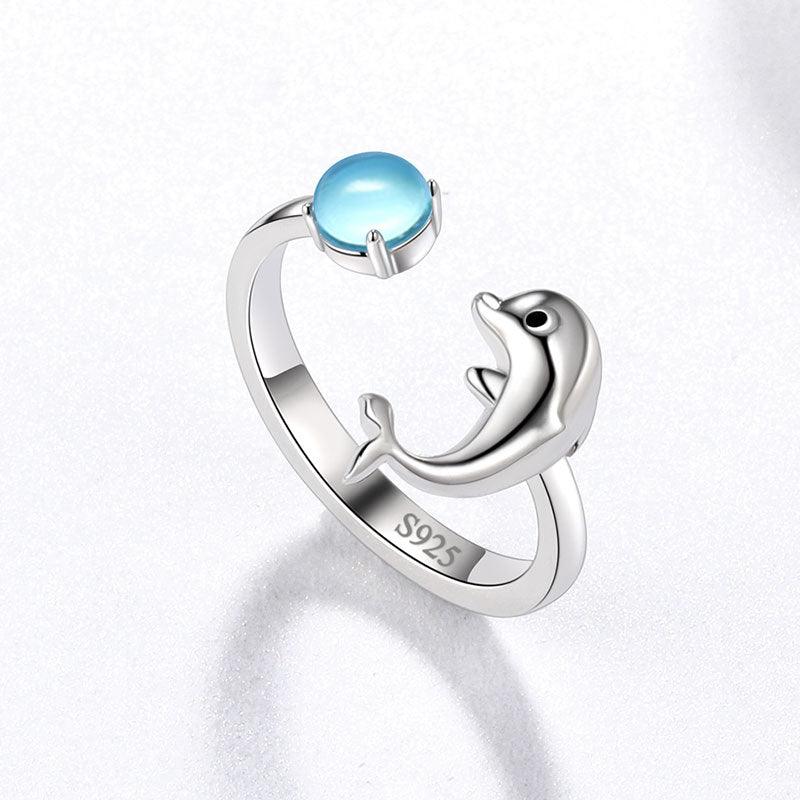 Dolphin Mini Animal Open Ring 925 Sterling Silver - Rings - Aurora Tears
