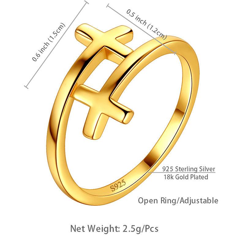 Double Cross Ring Mens Women Wrap Open Ring 925 Sterling Silver - Rings - Aurora Tears
