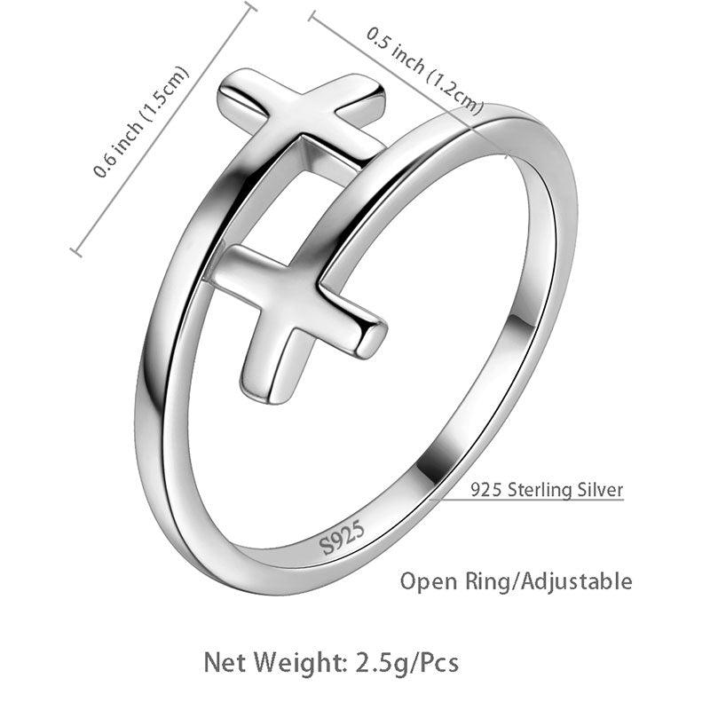 Double Cross Ring Mens Women Wrap Open Ring 925 Sterling Silver - Rings - Aurora Tears