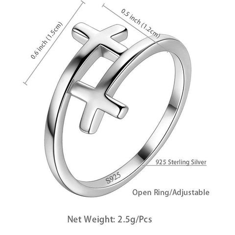 Double Cross Ring Mens Women Wrap Open Ring 925 Sterling Silver - Rings - Aurora Tears