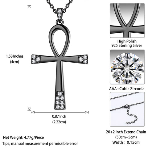 Egyptian Ankh Cross Necklace Pendant Mens Women 925 Sterling Silver - Necklaces - Aurora Tears