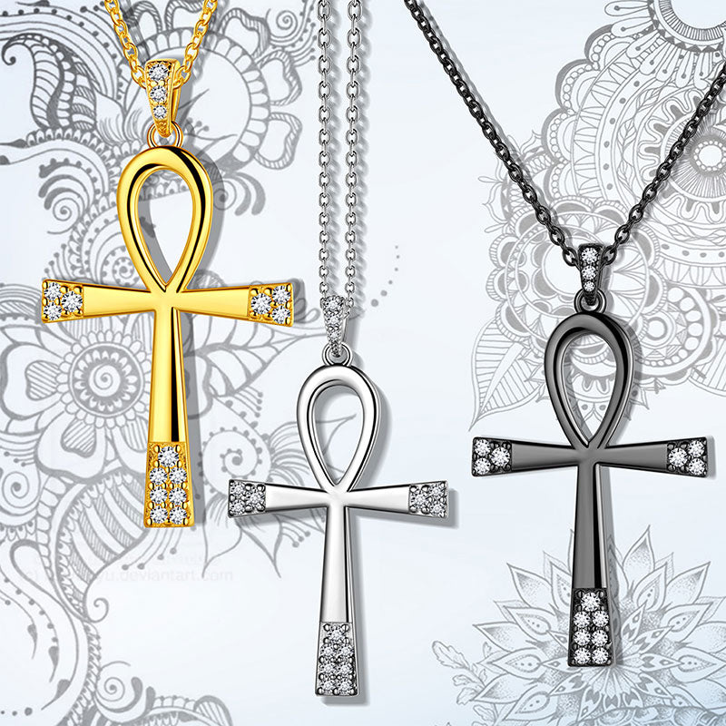 Egyptian Ankh Cross Necklace Pendant Mens Women 925 Sterling Silver - Necklaces - Aurora Tears