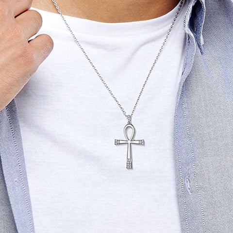 Egyptian Ankh Cross Necklace Pendant Mens Women 925 Sterling Silver - Necklaces - Aurora Tears