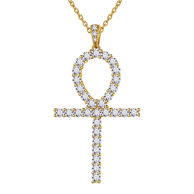 Egyptian Ankh Cross Necklace Pendant Women 925 Sterling Silver Cubic Zirconia - Necklaces - Aurora Tears
