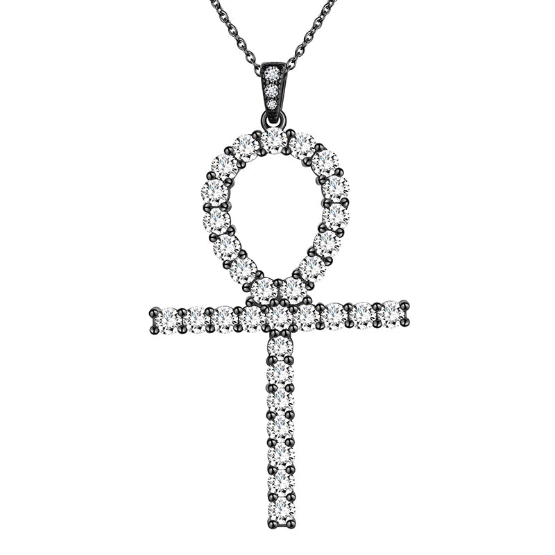 Egyptian Ankh Cross Necklace Pendant Women 925 Sterling Silver Cubic Zirconia - Necklaces - Aurora Tears