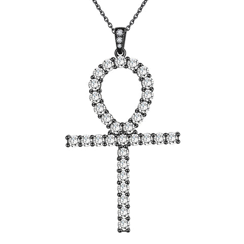 Egyptian Ankh Cross Necklace Pendant Women 925 Sterling Silver Cubic Zirconia - Necklaces - Aurora Tears