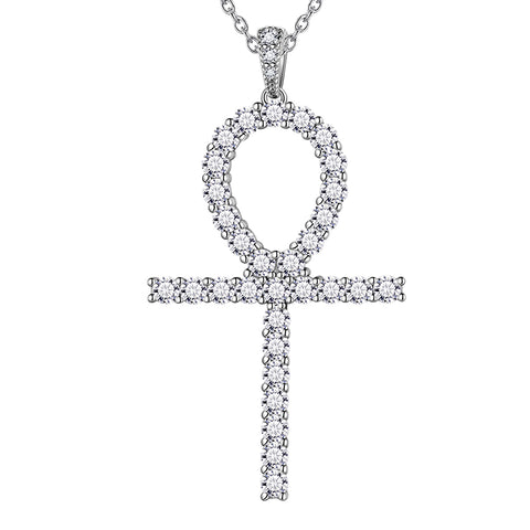 Egyptian Ankh Cross Necklace Pendant Women 925 Sterling Silver Cubic Zirconia - Necklaces - Aurora Tears