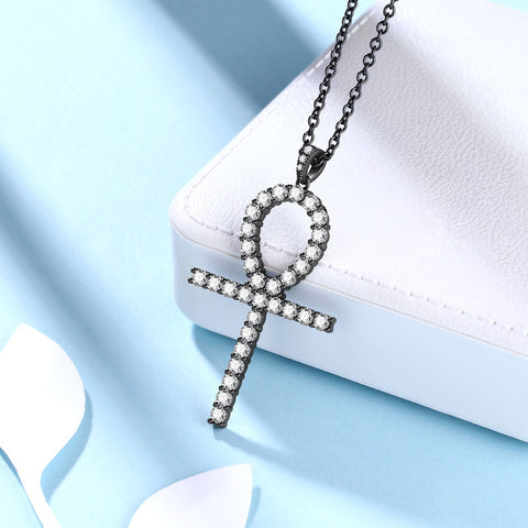 Egyptian Ankh Cross Necklace Pendant Women 925 Sterling Silver Cubic Zirconia - Necklaces - Aurora Tears