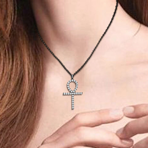 Egyptian Ankh Cross Necklace Pendant Women 925 Sterling Silver Cubic Zirconia - Necklaces - Aurora Tears