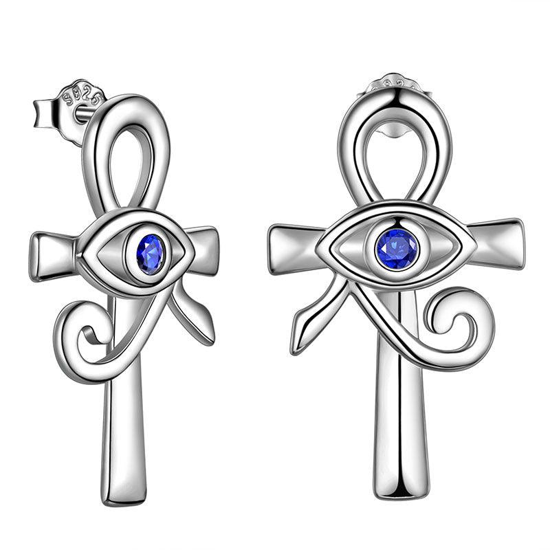 Eye of Horus Ankh Cross Earrings 925 Sterling Silver - Earrings - Aurora Tears